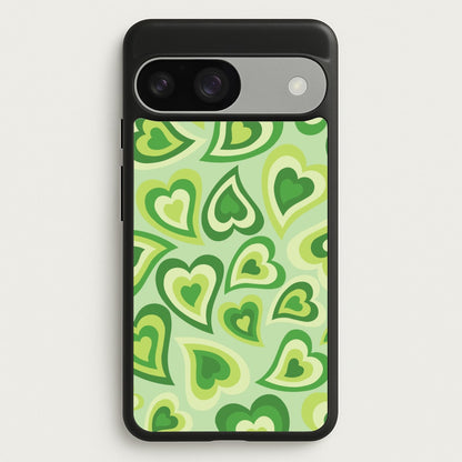 Green Hearts - Trippy Patterns  - Trippy Patterns Phone Case for Google Pixel 9 / 9 Pro