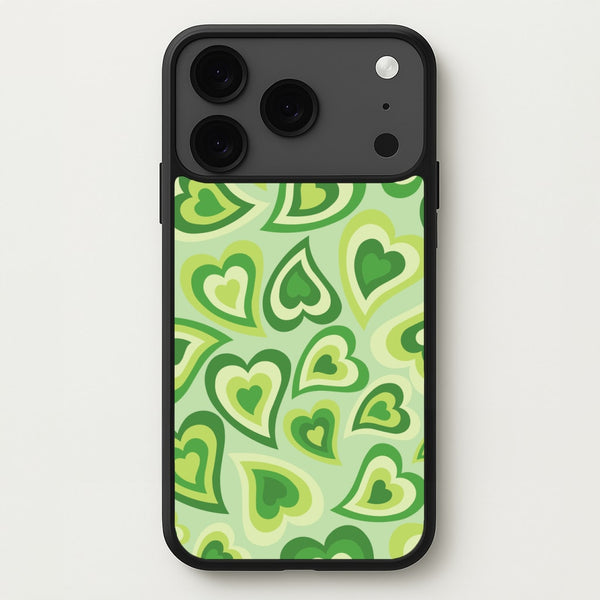 Green Hearts - Trippy Patterns Phone Case for iPhone 17 Pro Max