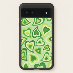 Green Hearts - Trippy Patterns  - Trippy Patterns Phone Case for Google Pixel 6a