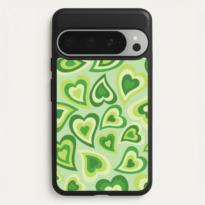 Green Hearts - Trippy Patterns  - Trippy Patterns Phone Case for Google Pixel 9 Pro XL