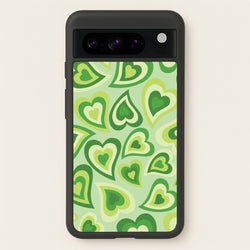Green Hearts - Trippy Patterns  - Trippy Patterns Phone Case for Google Pixel 8 Pro