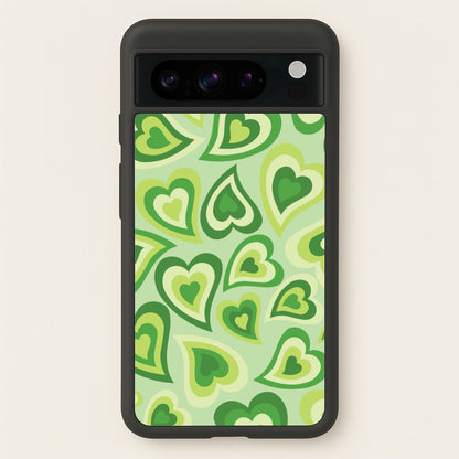 Green Hearts - Trippy Patterns  - Trippy Patterns Phone Case for Google Pixel 8 Pro