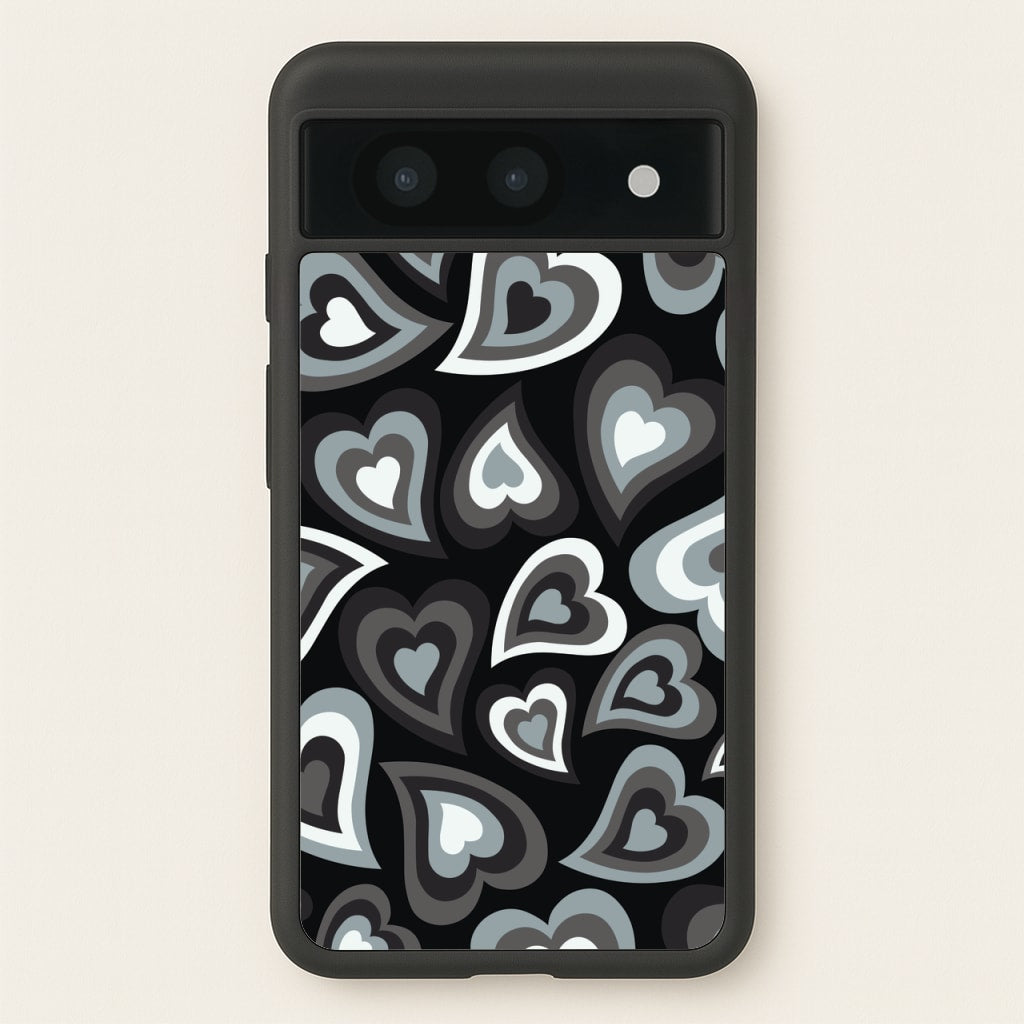 Black Hearts - Trippy Patterns  - Trippy Patterns Phone Case for Google Pixel 8a