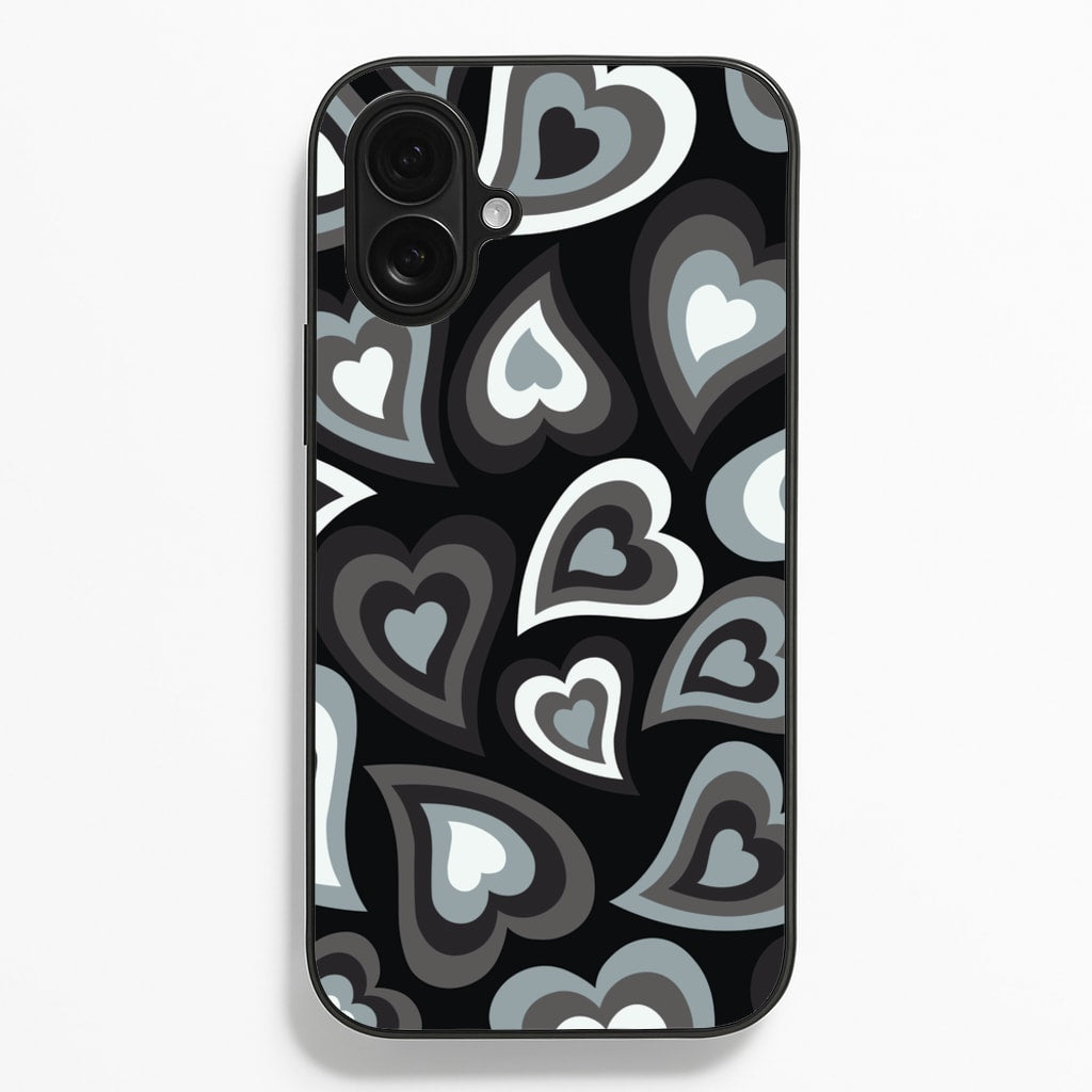 Black Hearts - Trippy Patterns  - Trippy Patterns Phone Case for iPhone 16 Plus