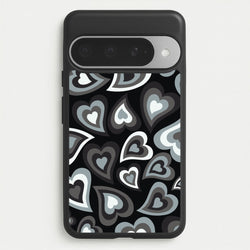 Black Hearts - Trippy Patterns Phone Case for Google Pixel 10 Pro XL