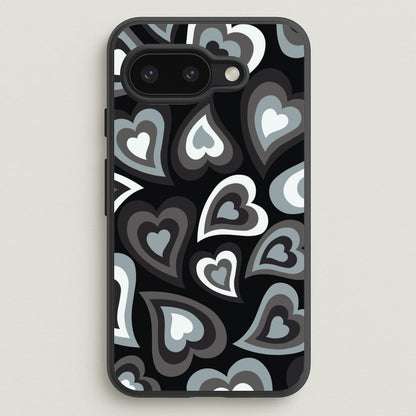 Black Hearts - Trippy Patterns  - Trippy Patterns Phone Case for Google Pixel 9a