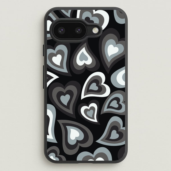 Black Hearts - Trippy Patterns  - Trippy Patterns Phone Case for Google Pixel 9a