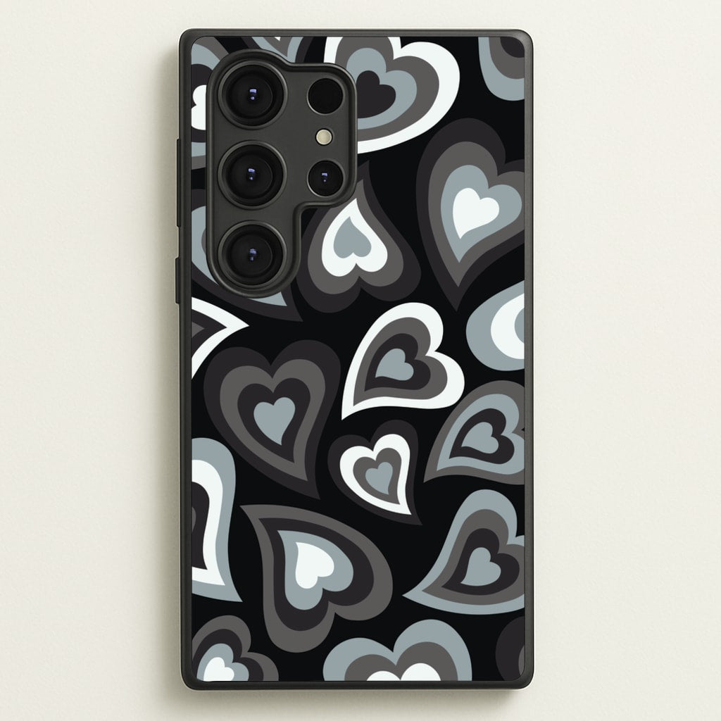 Black Hearts - Trippy Patterns  - Trippy Patterns Phone Case for Galaxy S25 Ultra