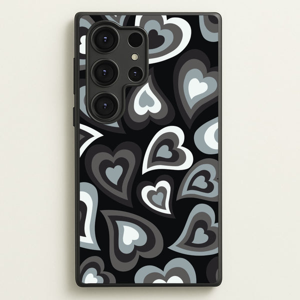 Black Hearts - Trippy Patterns  - Trippy Patterns Phone Case for Galaxy S25 Ultra