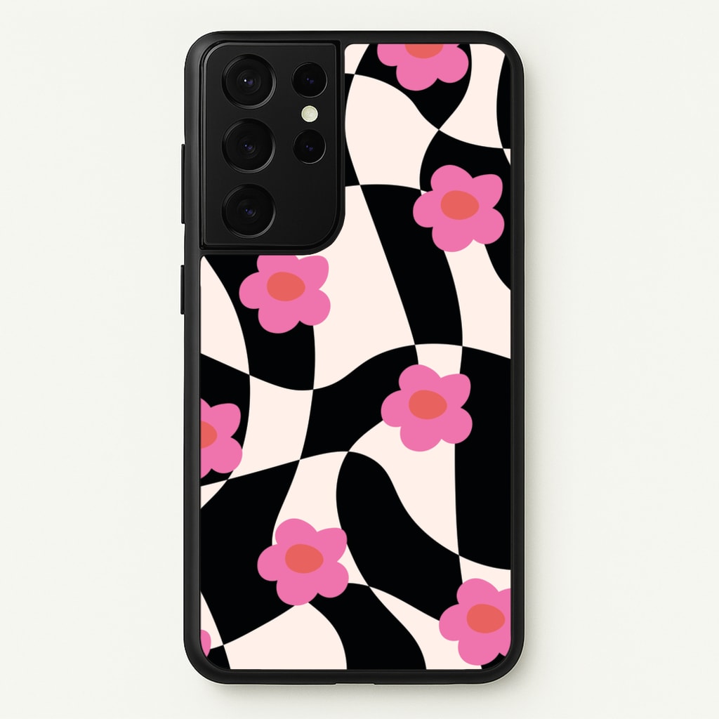 Checkboard Flowers - Trippy Patterns  - Trippy Patterns Phone Case for Galaxy S21 Ultra