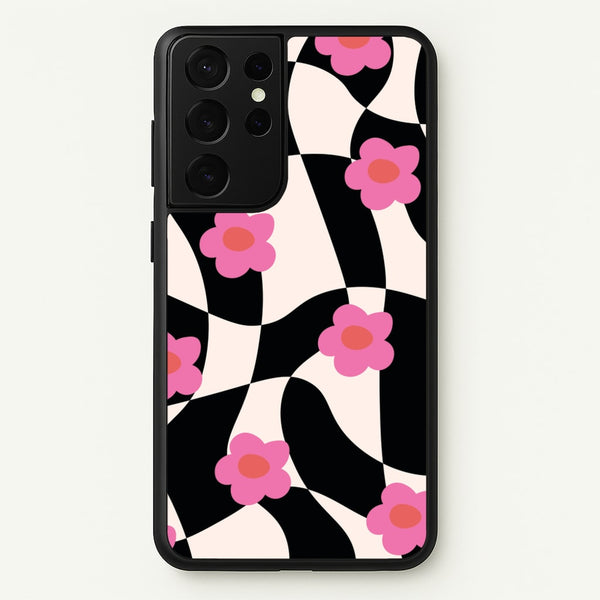 Checkboard Flowers - Trippy Patterns  - Trippy Patterns Phone Case for Galaxy S21 Ultra