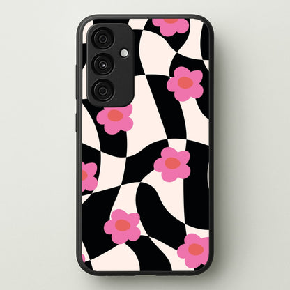 Checkboard Flowers - Trippy Patterns  - Trippy Patterns Phone Case for Galaxy A55