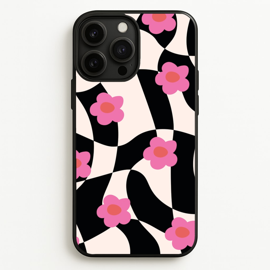 Checkboard Flowers - Trippy Patterns  - Trippy Patterns Phone Case for iPhone 13 Pro Max