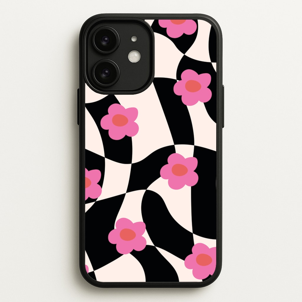 Checkboard Flowers - Trippy Patterns  - Trippy Patterns Phone Case for iPhone 11
