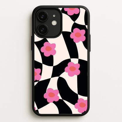 Checkboard Flowers - Trippy Patterns  - Trippy Patterns Phone Case for iPhone 11