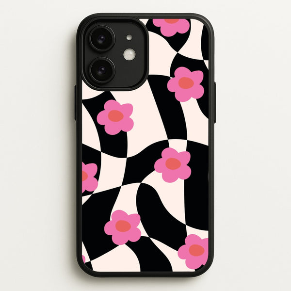 Checkboard Flowers - Trippy Patterns  - Trippy Patterns Phone Case for iPhone 11