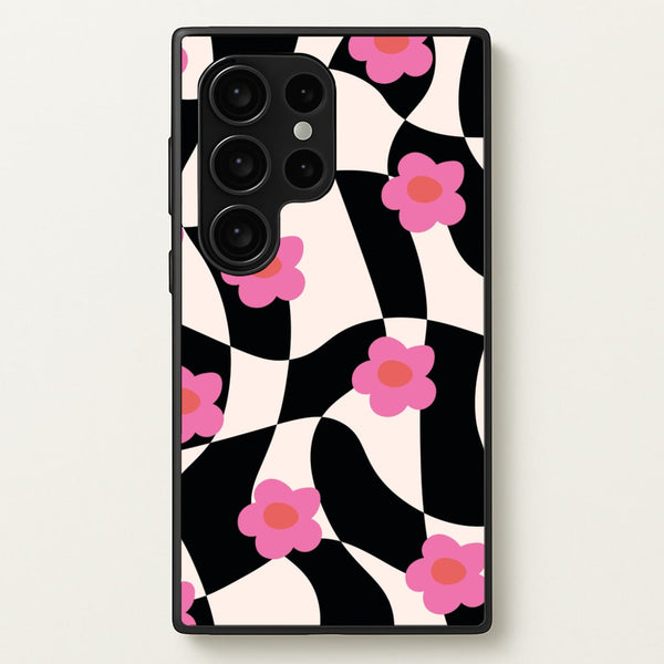 Checkboard Flowers - Trippy Patterns  - Trippy Patterns Phone Case for Galaxy S24 Ultra