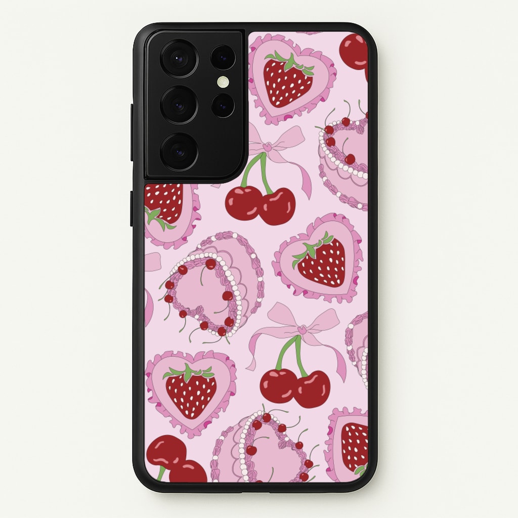 Cherries, Strawberries And Cake - Valentine's Day  - Valentine's Day Phone Case for Galaxy S21 Ultra