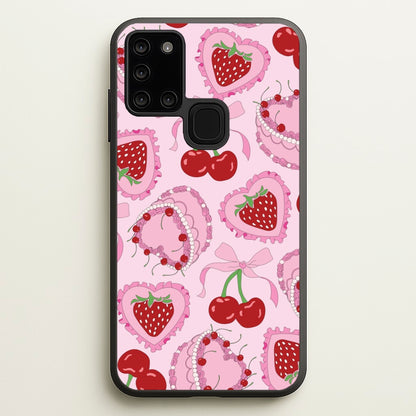 Cherries, Strawberries And Cake - Valentine's Day  - Valentine's Day Phone Case for Galaxy A21s