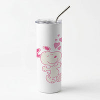 Cartoon Beagle Valentine Hearts Pattern Skinny Tumbler