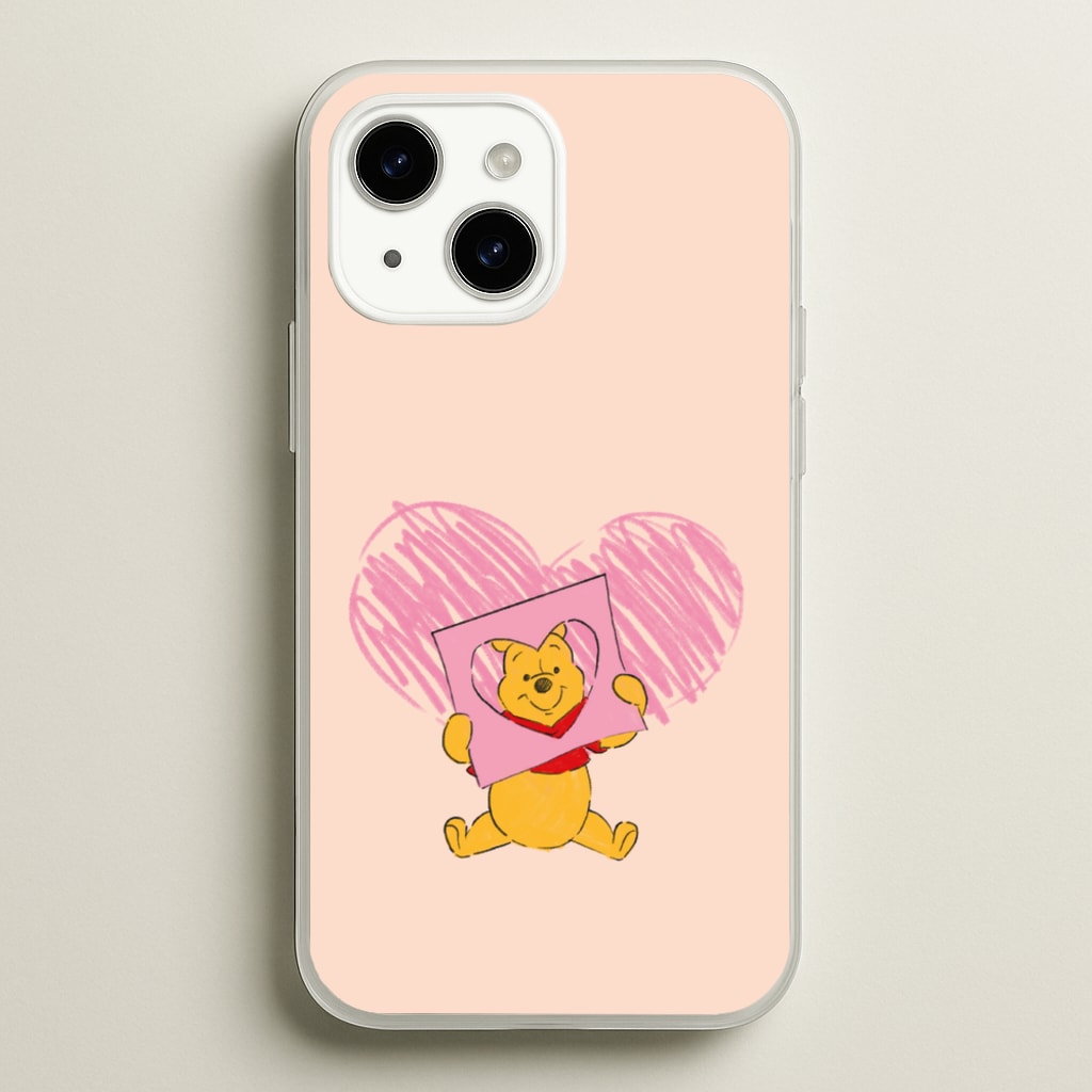 Pooh Heart Drawing Valentine's  - Disney Valentine's Phone Case for iPhone 15 Plus