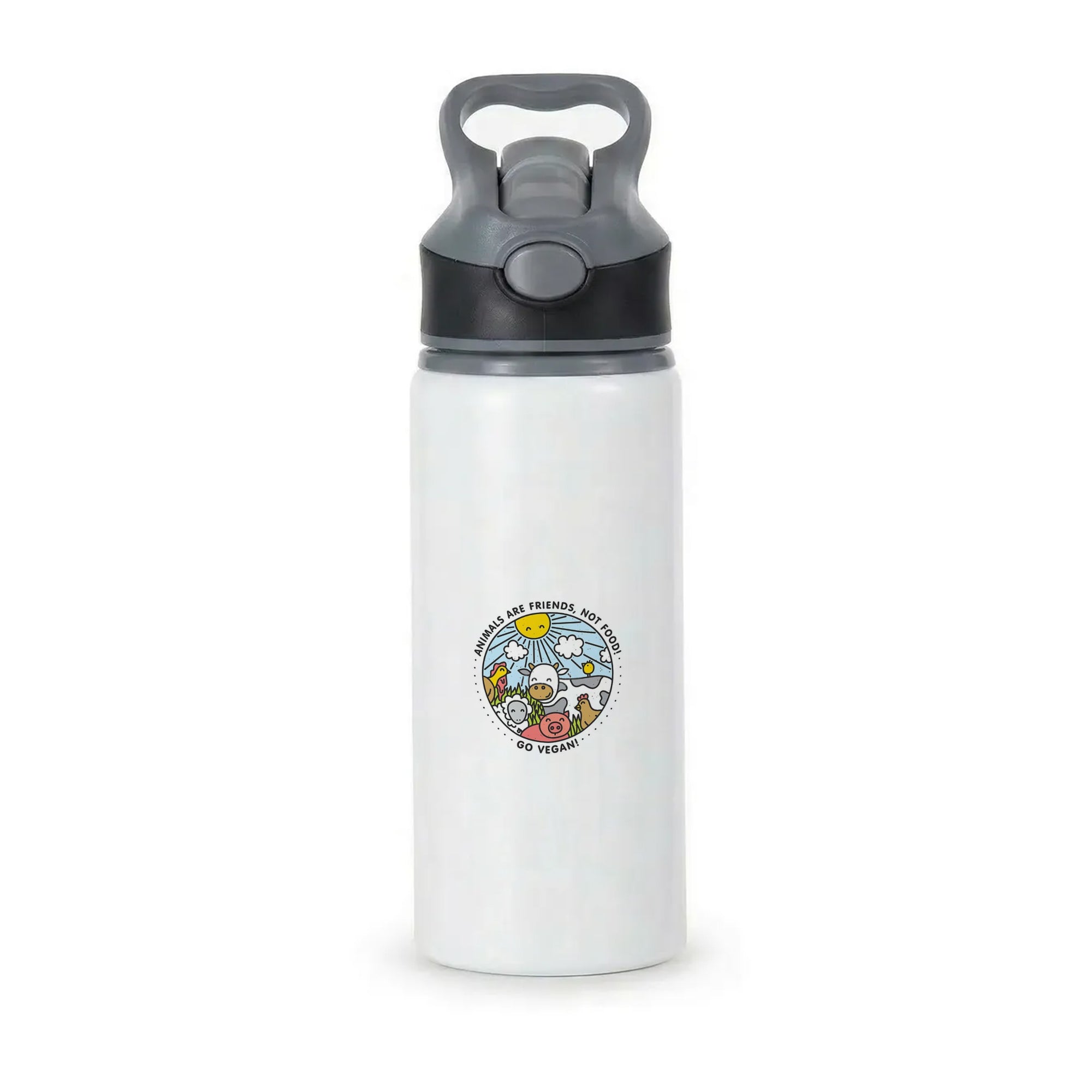 Animals Are Friends, Not Food - Vegan Active Water Bottle - Black