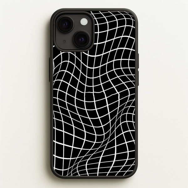 Black Wavy Grid Pattern  -  Phone Case for iPhone 13 Mini