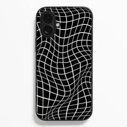 Black Wavy Grid Pattern  -  Phone Case for iPhone 16 Plus
