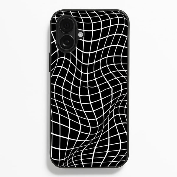 Black Wavy Grid Pattern  -  Phone Case for iPhone 16 Plus