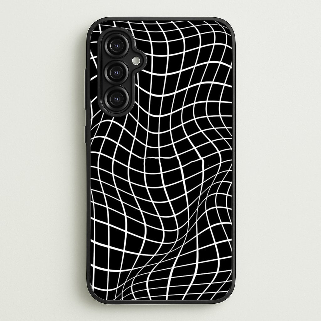 Black Wavy Grid Pattern  -  Phone Case for Galaxy A14