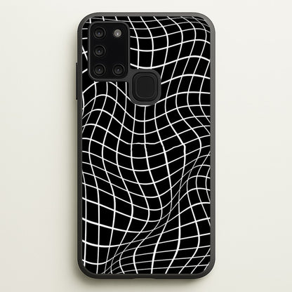 Black Wavy Grid Pattern  -  Phone Case for Galaxy A21s