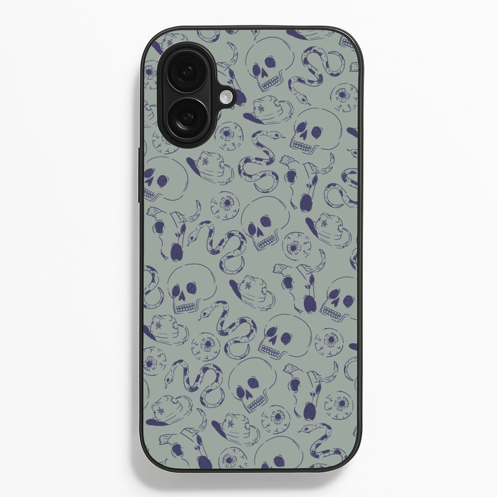 Blue Snakes And Skulls - Western  Phone Case