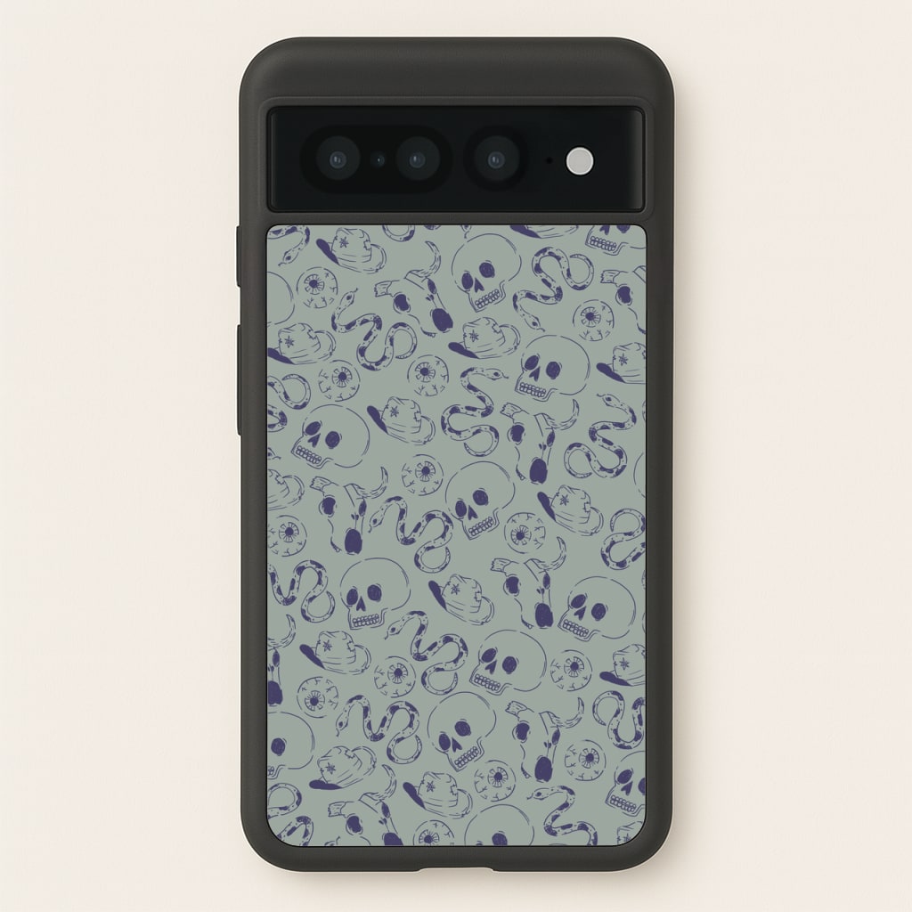 Blue Snakes And Skulls - Western   - Western Phone Case for Google Pixel 7 Pro
