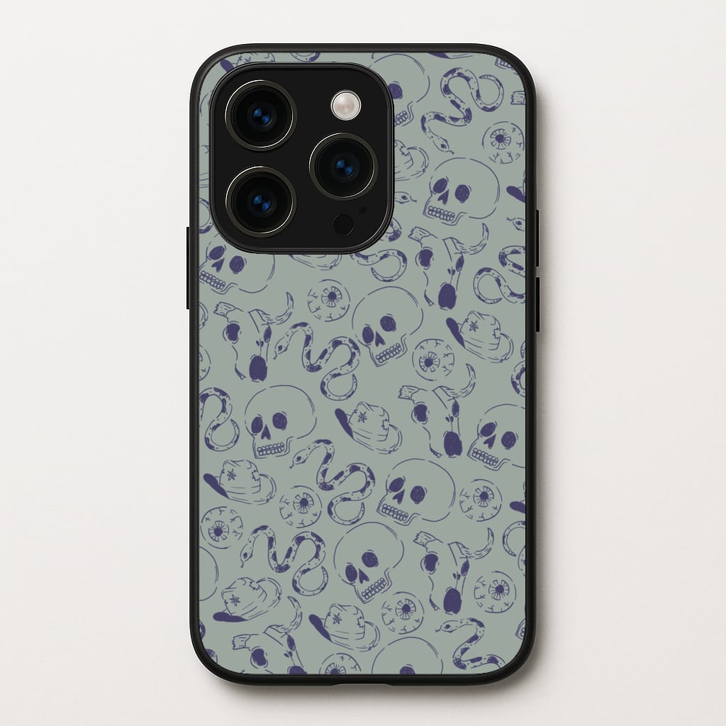 Blue Snakes And Skulls - Western   - Western Phone Case for iPhone 14 Pro