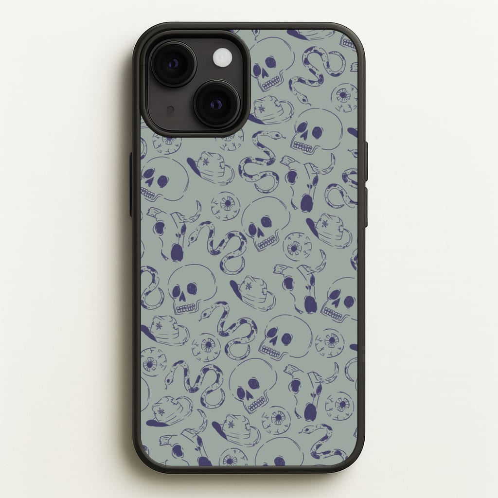 Blue Snakes And Skulls - Western   - Western Phone Case for iPhone 13 Mini