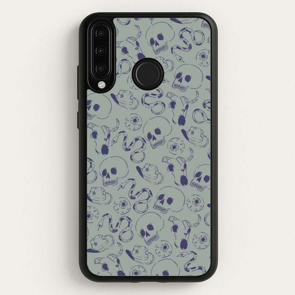 Blue Snakes And Skulls - Western   - Western Phone Case for Huawei P30 Lite