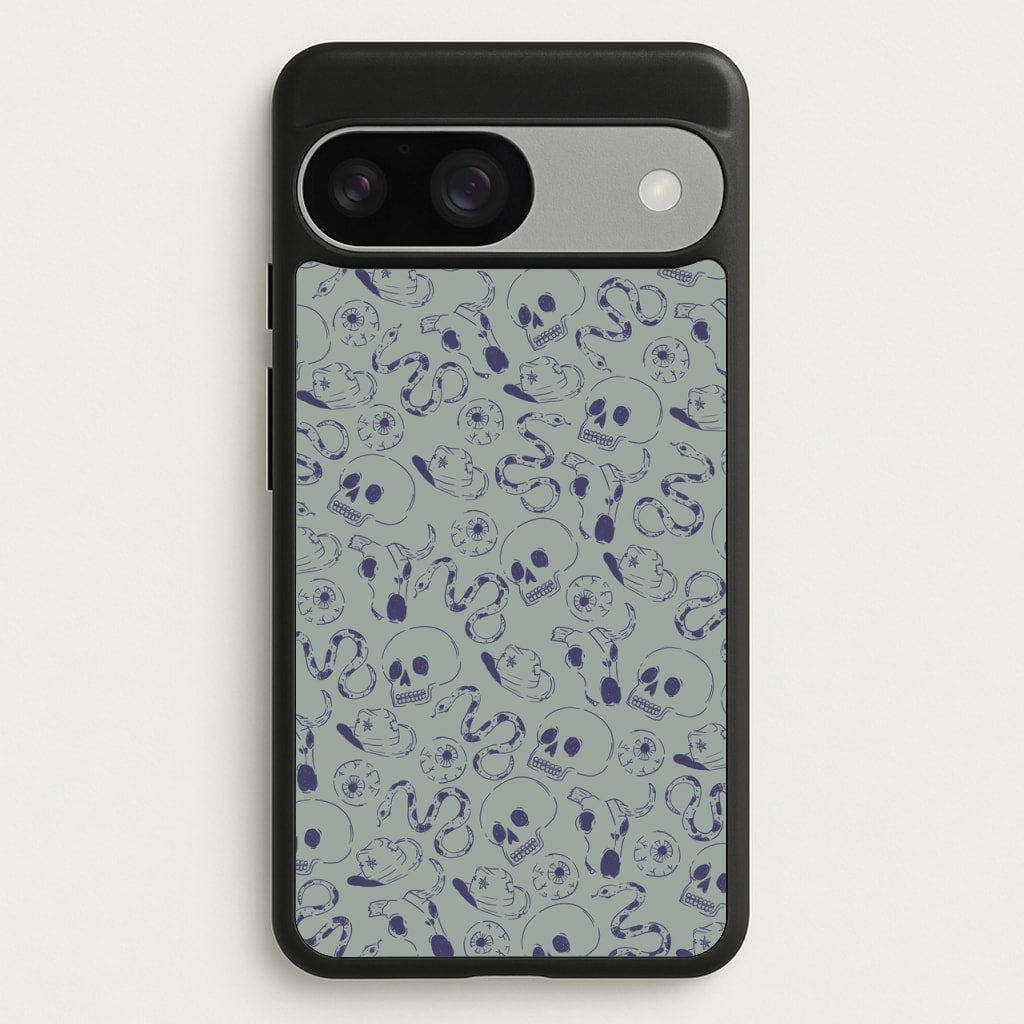 Blue Snakes And Skulls - Western   - Western Phone Case for Google Pixel 9 / 9 Pro