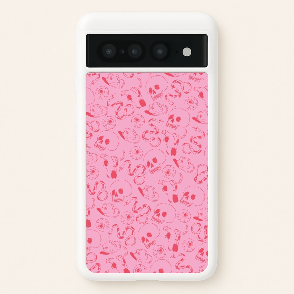 Pink Snakes And Skulls - Western   - Western Phone Case for Google Pixel 7 Pro