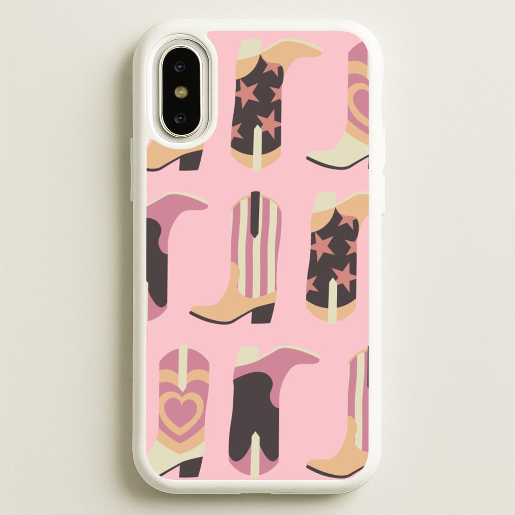 Dusty Pink Cowboy Boots Pattern  - Western Phone Case for iPhone X / XS
