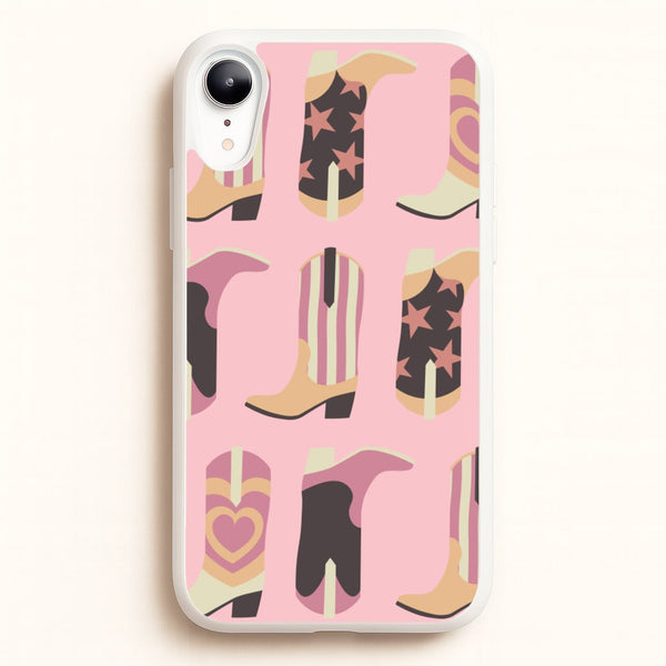 Dusty Pink Cowboy Boots Pattern  - Western Phone Case for iPhone XR