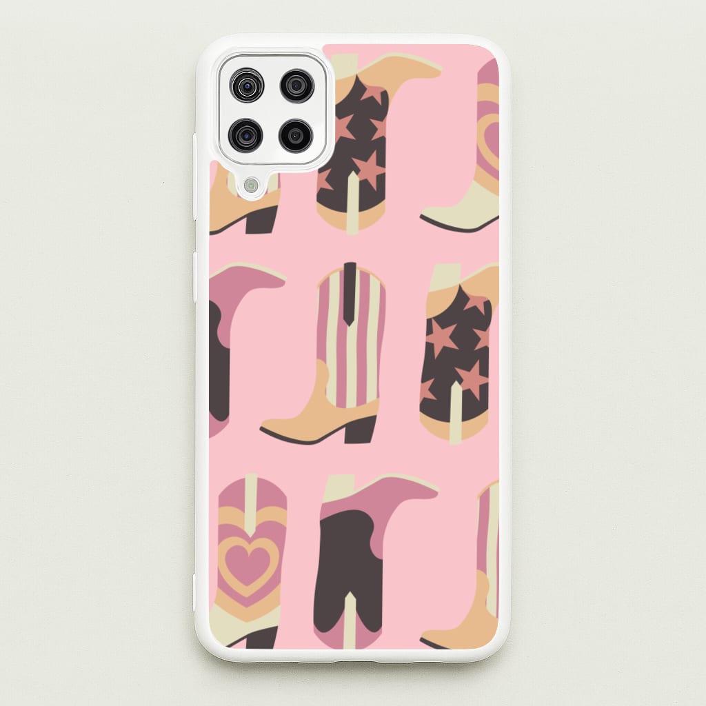 Dusty Pink Cowboy Boots Pattern  - Western Phone Case for Galaxy A12