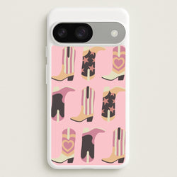 Dusty Pink Cowboy Boots Pattern  - Western Phone Case for Google Pixel 9 / 9 Pro