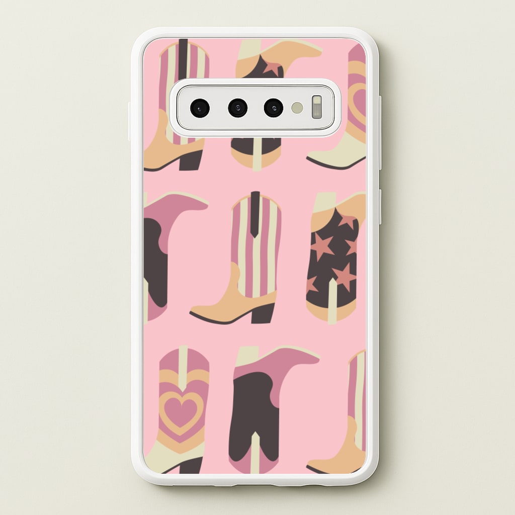 Dusty Pink Cowboy Boots Pattern  - Western Phone Case for Galaxy S10 Plus
