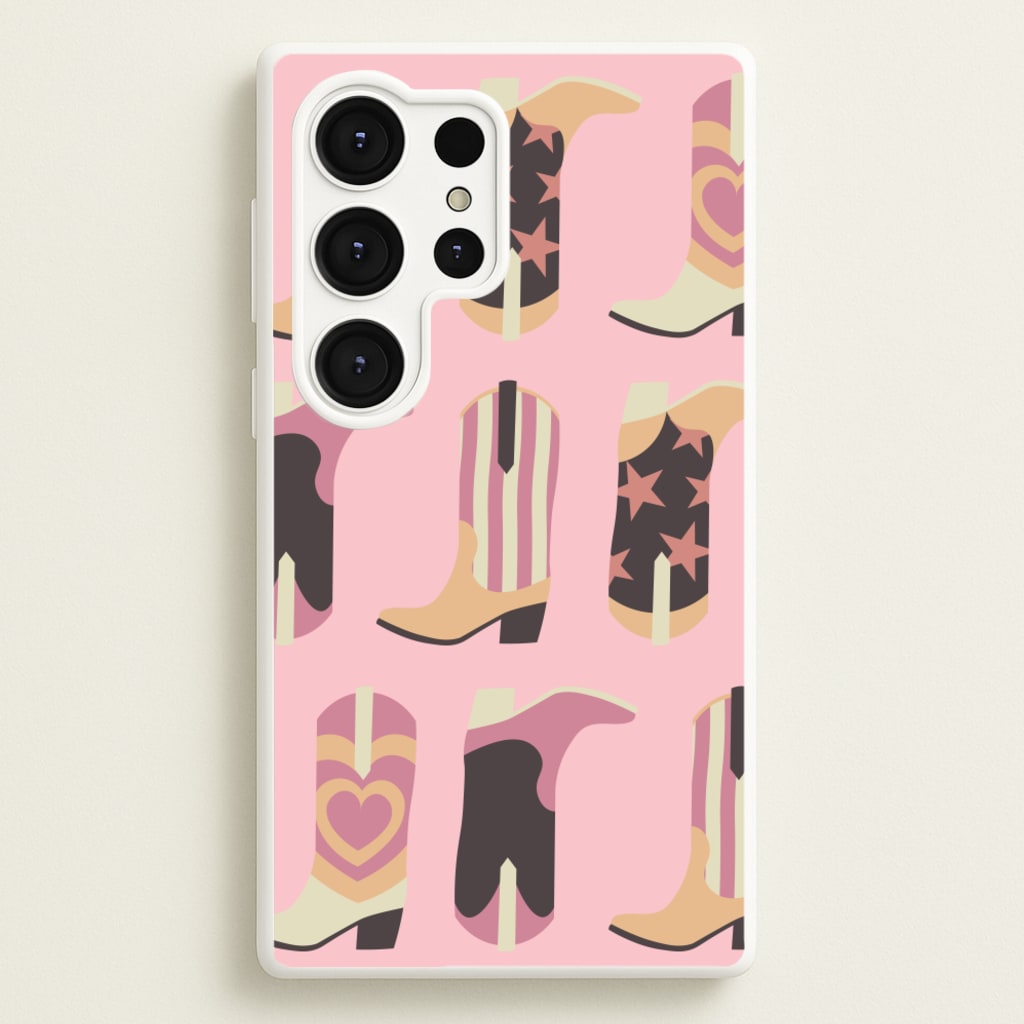 Dusty Pink Cowboy Boots Pattern  - Western Phone Case for Galaxy S25 Ultra