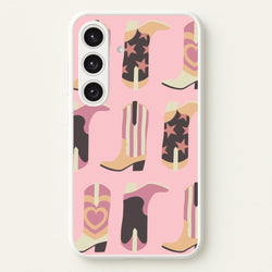 Dusty Pink Cowboy Boots Pattern  - Western Phone Case for Galaxy S25