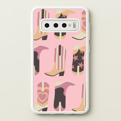 Dusty Pink Cowboy Boots Pattern  - Western Phone Case for Galaxy S10