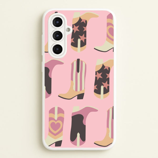 Dusty Pink Cowboy Boots Pattern  - Western Phone Case for Galaxy A16