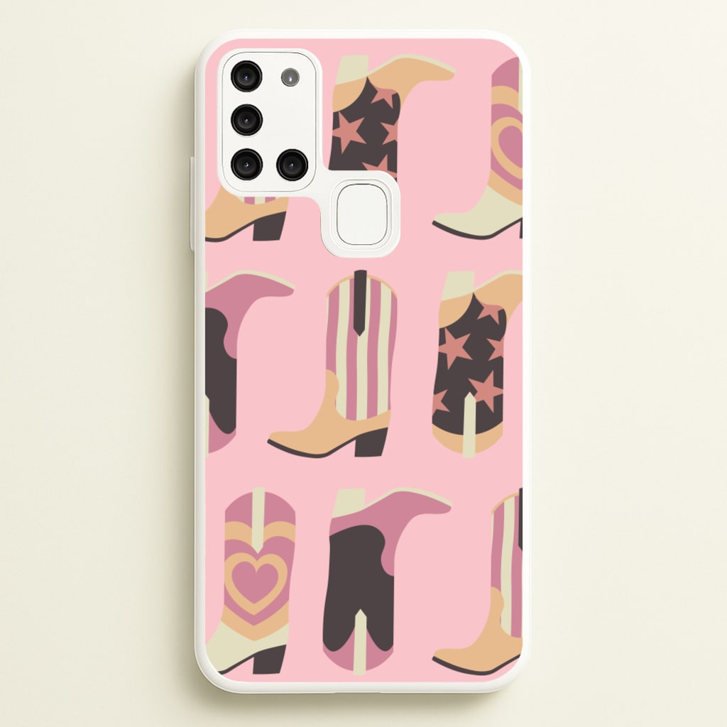 Dusty Pink Cowboy Boots Pattern  - Western Phone Case for Galaxy A21s
