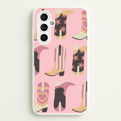 Dusty Pink Cowboy Boots Pattern  - Western Phone Case for Galaxy A14