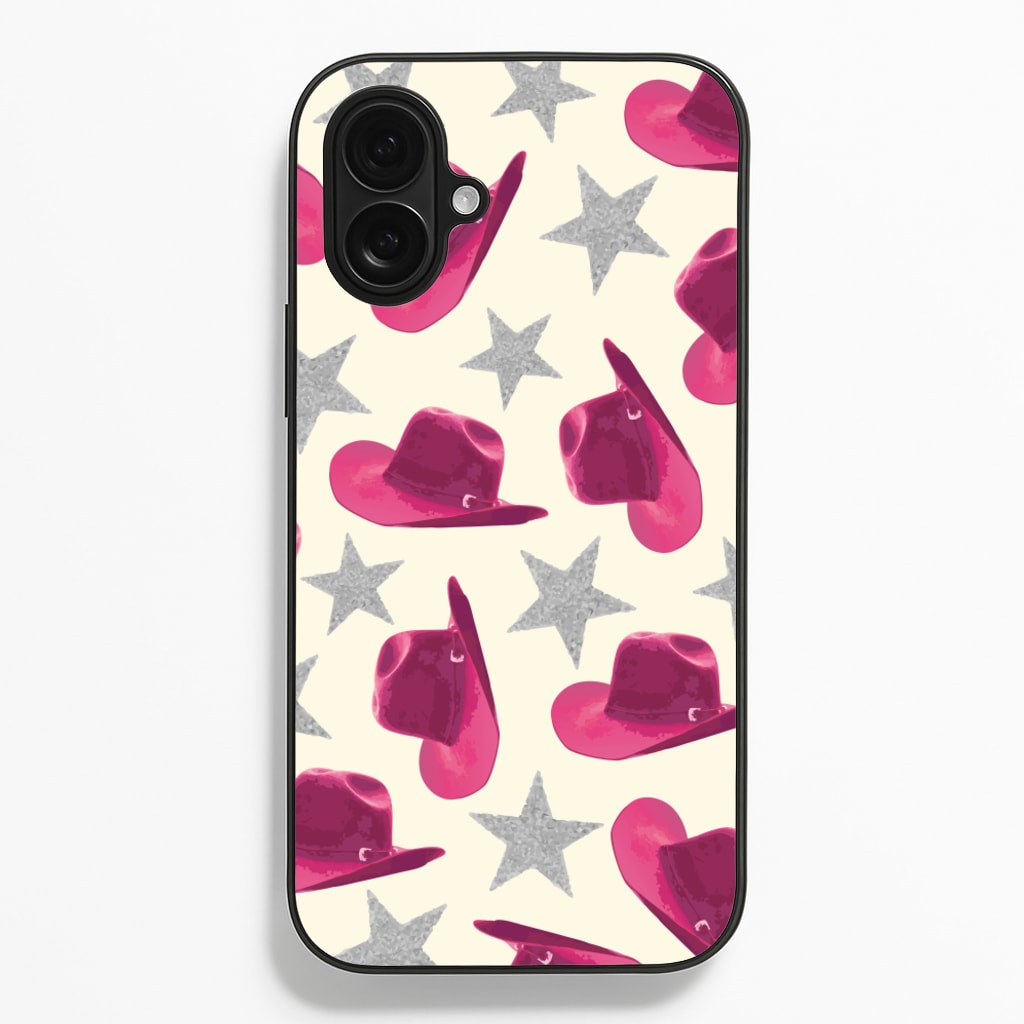 Pink Cowboy Hats And Stars Pattern  - Western Phone Case for iPhone 16 Plus